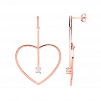 Rose Gold Plated Fancy CZ Heart & Line Drop Earrings