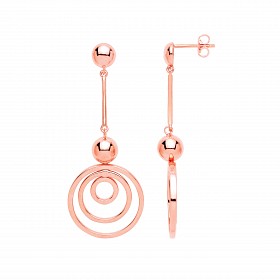 Rose Gold Plated Fancy Triple Circle Drop Earrings
