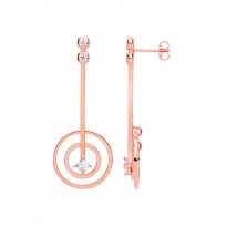 Rose Gold Plated CZ Fancy Line & Double Circle Drop Earrings