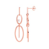 Rose Gold Plated Fancy CZ Oval & Line Drop Earrings