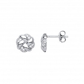 925 Sterling Silver Polished & CZ Fancy Flat Knot Studs