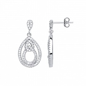925 Sterling Silver CZ Pave Set Fancy Tear Drop Earrings