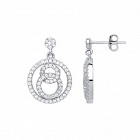 925 Sterling Silver CZ Pave Set Entwined Circles Pendant