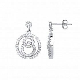 925 Sterling Silver CZ Pave Set Entwined Circles Pendant