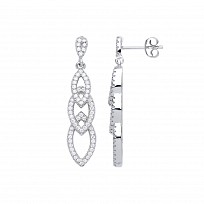 925 Sterling Silver CZ Pave Set Fancy Entwined Drop Earrings