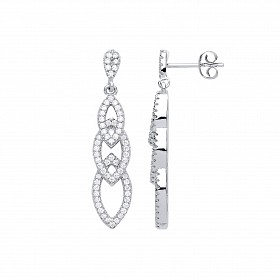 925 Sterling Silver CZ Pave Set Fancy Entwined Drop Earrings