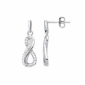 925 Sterling Silver CZ Fancy Twist Drop Earrings