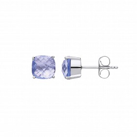 925 Sterling Silver Fancy Aqua 8mm Cushion Cut Studs