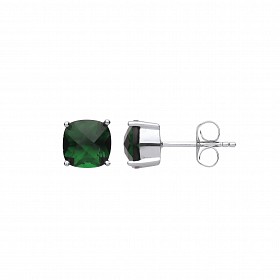 925 Sterling Silver Fancy Emerald 8mm Cushion Cut Studs
