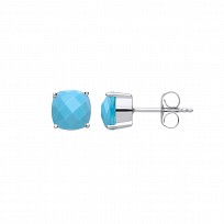 925 Sterling Silver Fancy Turquoise 8mm Cushion Cut Studs