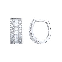925 Sterling Silver CZ Claw Set & Baguette Hoop Drop Earrings