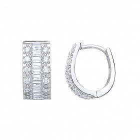 925 Sterling Silver CZ Claw Set & Baguette Hoop Drop Earrings