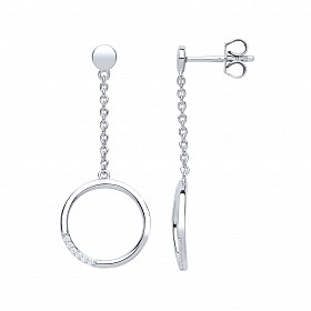 925 Sterling Silver Chain & CZ Circle Drop Earrings