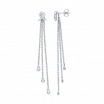 925 Sterling Silver CZ Fancy Chain Drop Earrings