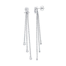 925 Sterling Silver CZ Fancy Chain Drop Earrings