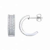 925 Sterling Silver CZ 4 Row Half Hoop Earrings