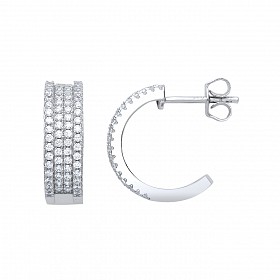 925 Sterling Silver CZ 4 Row Half Hoop Earrings