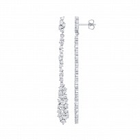 925 Sterling Silver CZ Fancy Line Drop Earrings