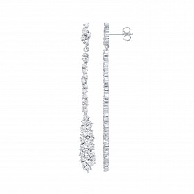 925 Sterling Silver CZ Fancy Line Drop Earrings