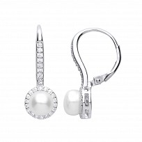 925 Sterling Silver CZ & Pearl Fancy Drop Earrings