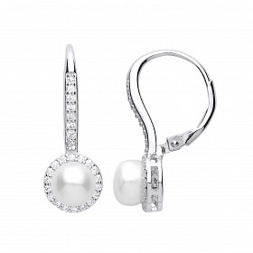 925 Sterling Silver CZ & Pearl Fancy Drop Earrings