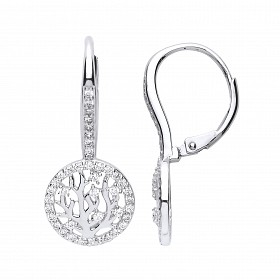 925 Sterling Silver CZ Tree Of Life Fancy Drop Earrings