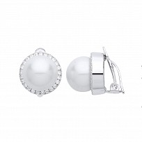 925 Sterling Silver CZ & Pearl Fancy Clip On Studs