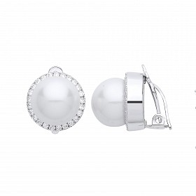 925 Sterling Silver CZ & Pearl Fancy Clip On Studs