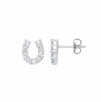 925 Sterling Silver CZ Horse Shoe Stud Earrings