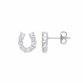 925 Sterling Silver CZ Horse Shoe Stud Earrings