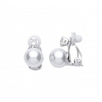 925 Sterling Silver CZ Fancy Pearl Clip On Earrings