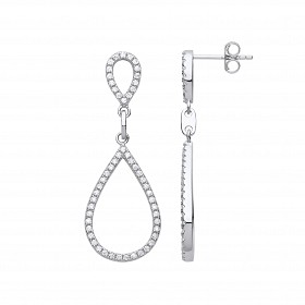 925 Sterling Silver CZ Pear Shape Fancy Drop Earrings