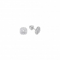 925 Sterling Silver CZ Fancy Square Stud Earrings