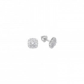 925 Sterling Silver CZ Fancy Square Stud Earrings