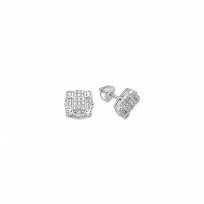 925 Sterling Silver CZ Fancy Square Stud Earrings
