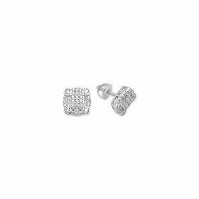 925 Sterling Silver CZ Fancy Square Stud Earrings