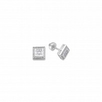 925 Sterling Silver CZ Fancy Square Stud Earrings