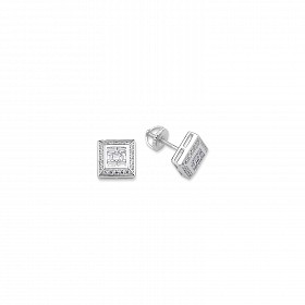925 Sterling Silver CZ Fancy Square Stud Earrings