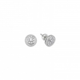 925 Sterling Silver CZ Fancy Round Stud Earrings