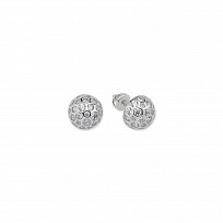 925 Sterling Silver CZ Fancy Dome Shaped Stud Earrings
