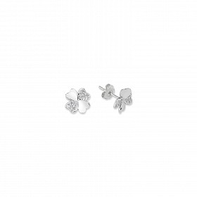 925 Sterling Silver CZ Fancy Heart Flower Stud Earrings