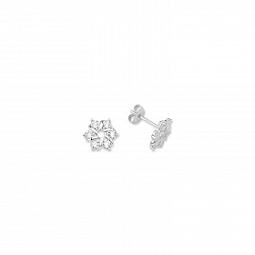 925 Sterling Silver CZ Fancy Flower Stud Earrings