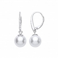 925 Sterling Silver CZ & Shell Pearl Fancy Drop Earrings