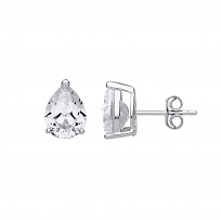 925 Sterling Silver CZ Single Stone Pear Shape Stud Earrings