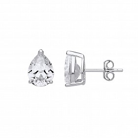 925 Sterling Silver CZ Single Stone Pear Shape Stud Earrings
