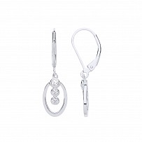 Gold Plated CZ Fancy Oval Drop Earrings