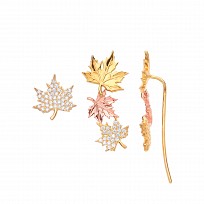 Gold Plated 2 Piece CZ Set Stud & Slide Up Maple Leaf Earrings