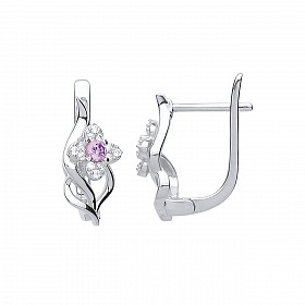 Rose Gold Plated CZ & Amethyst Flower Fancy Earrings
