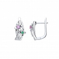 Rose Gold CZ, Emerald & Amethyst Flower Fancy Earrings