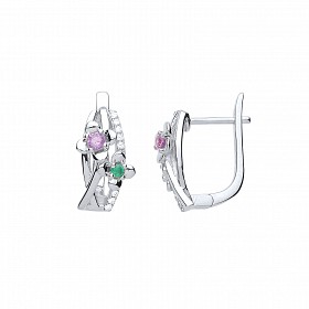 Rose Gold CZ, Emerald & Amethyst Flower Fancy Earrings